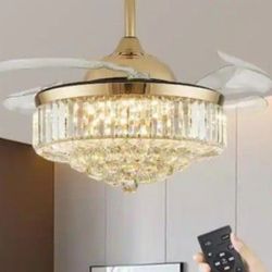 Luxury Smart Retractable Ceiling Fan 42 to 20 in. Integrated LED Remote, App, Antique, Crystal Gold