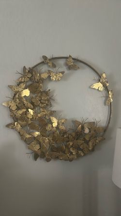 Large gold metal butterfly wall art