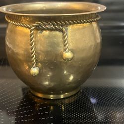 Vintage Solid Brass Rope Tie Planters 