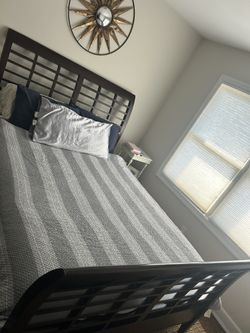 Dark Wooden Sleigh Bed-Queen Size