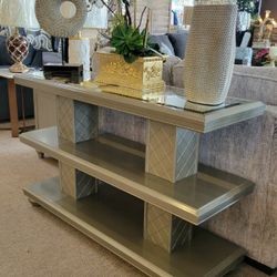 Platinum Console Sofa Table w/ Mirror Top