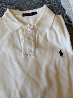 FULL SLEEVE POLO RALPH LAUREN MEN’S White/ Dark Blue Polo Logo Shirt size L. PICKUP ONLY.