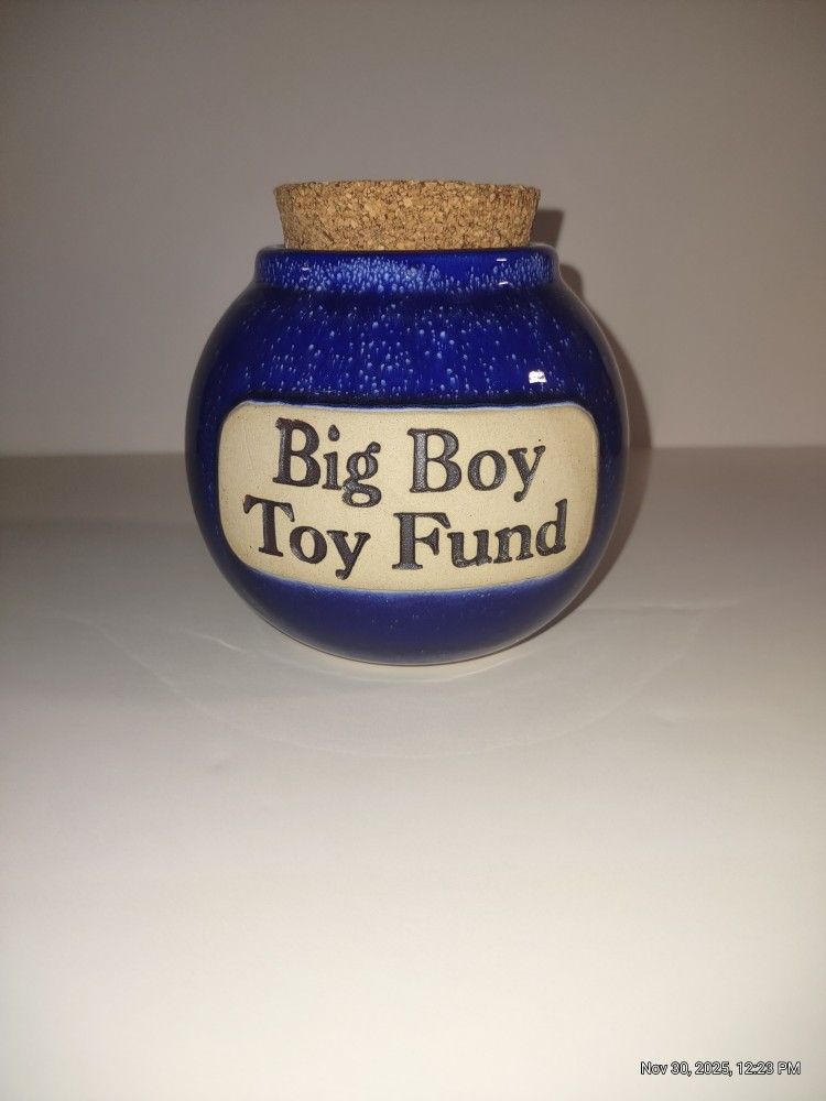 Muddy Waters Pottery Big Boy Toy Fund Jar Piggy Bank  with Cork Top