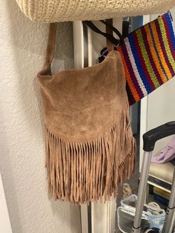 Brown Suede Fringe Crossbody Bag