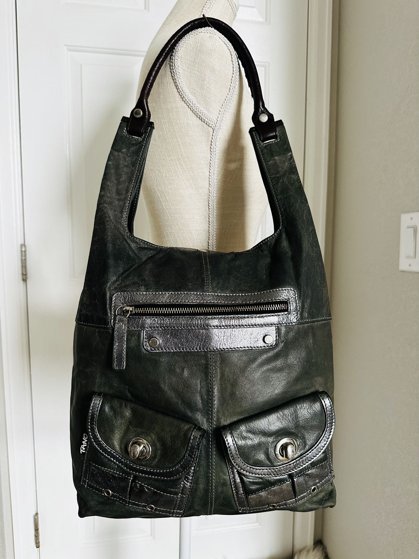 Tano Large Distressed Tote Leather Hobo Carryall Shoulder Bag Designer Italy New