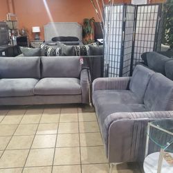 2pc Modern Grey Sofa And Loveseat