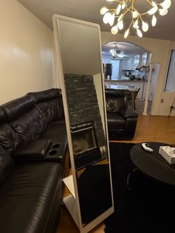 White Full Length Standing Mirror with Storage Shelf