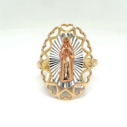 14Kt Tri Color Gold Virgin Mary Ring 3.60g Size 8 189199/12