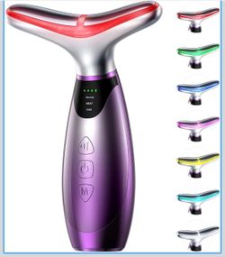Facial Massager, 7 Colors Red Light Therapy for Face and Neck,Purple Face Lift Device with 113°F Heating Vibration , 3 Modes & 4 Adjustable Intensitie