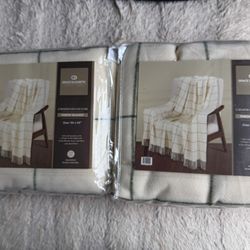 2 New Matching Throw Blankets w/Fringe, It's like buy 1 get 1 free