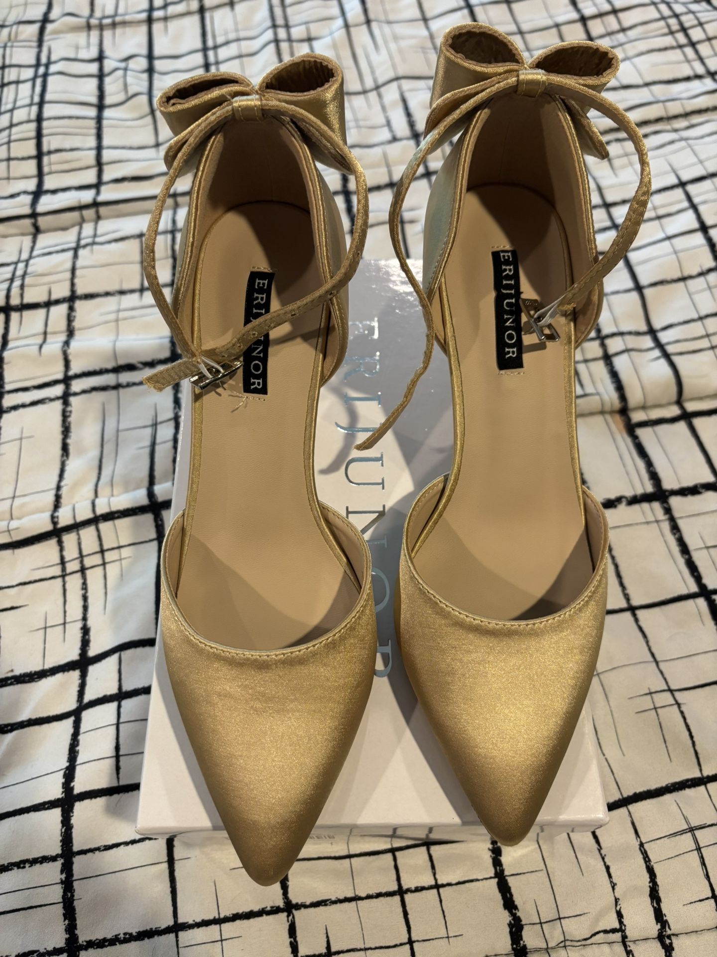 Gold satin heels