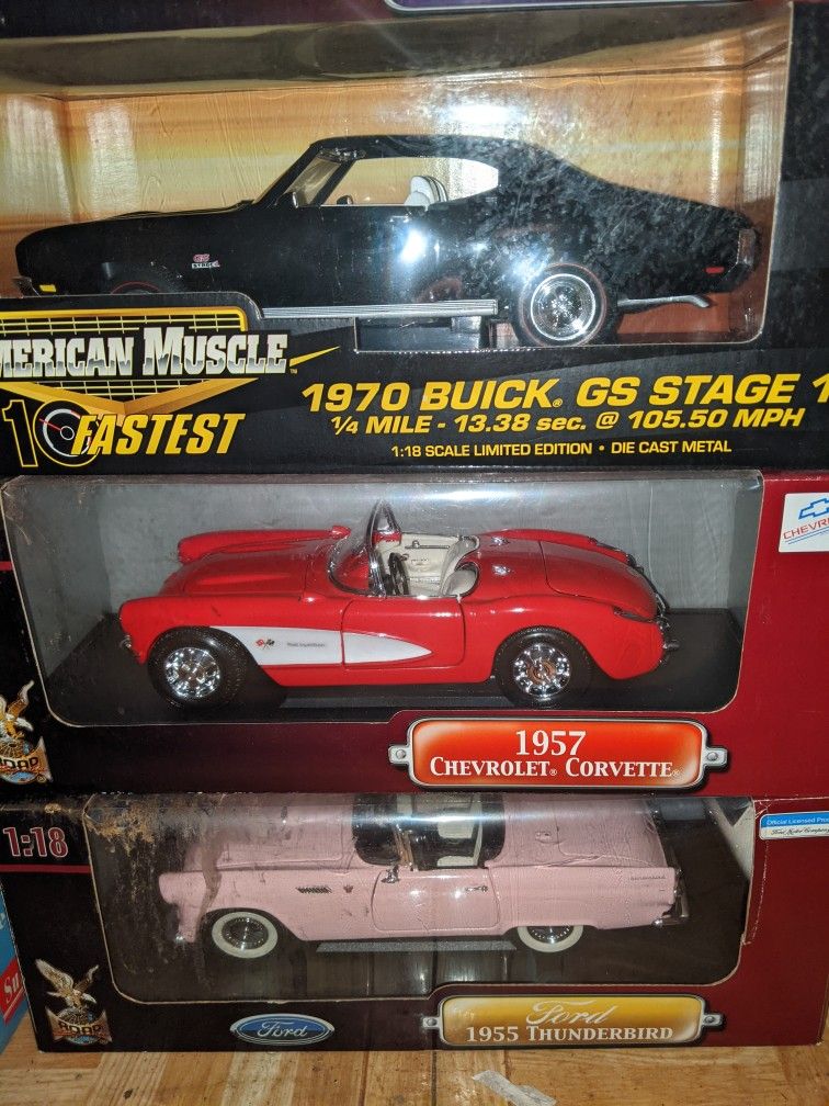 1:18 Diecast Lot (9) '69 GT0, '57 Corvette,'55 T-Bird, Cadillac +++ (ERTL ANSON SUN STAR )