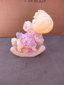 Vintage, Porcelain , Cute Little Girl Riding A Rocking Horse.