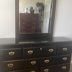 Black Cherry Wood Bedroom Set- Mirror Included & Two Night Stands