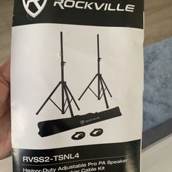 Rockville RVSS2-TSNL4 Heavy Duty Adjustable Pro PA Speaker Stands + Cables + Bag