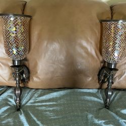 Wall Candle Sconses - 24” Tall - Mirrored Cut Glass Shade - Bombay Company