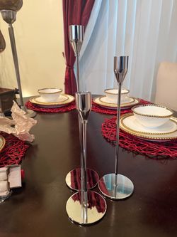 Silver Candle Holders / Taper Candle Holder Set 3