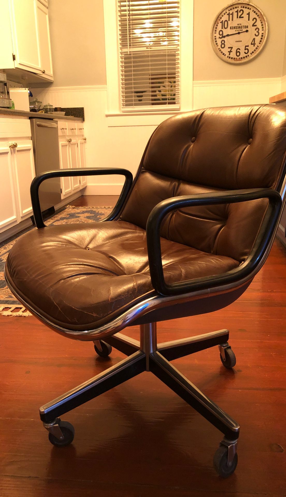 Mid-Century Vintage Leather Pollock- Knoll swivel Desk Chair