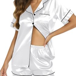 White Satin Pajama Set- Medium