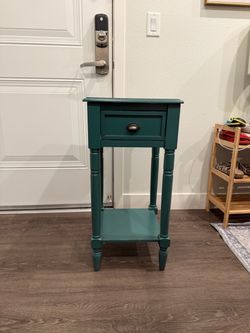 Teal blue Wood Accent Table with Drawer