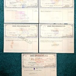 5 Cheques Compañia De Ron Jose Arechabala-1959-con Sellos De Timbre