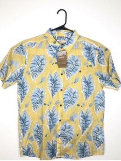 Pataloha Patagonia Men Large SLIM FIT Hawaiian Shirt YELLOW SS Button Up