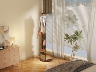 360° Rotating 69x16 Multifunctional Full Length Mirror with Hook Storage Rack Coat Rack with Mirror Solid Wood Floor Mirror Bedroom Living Room Cloakr
