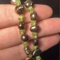 Natural Tahitian Pearls and Peridot, Long Strand Necklace