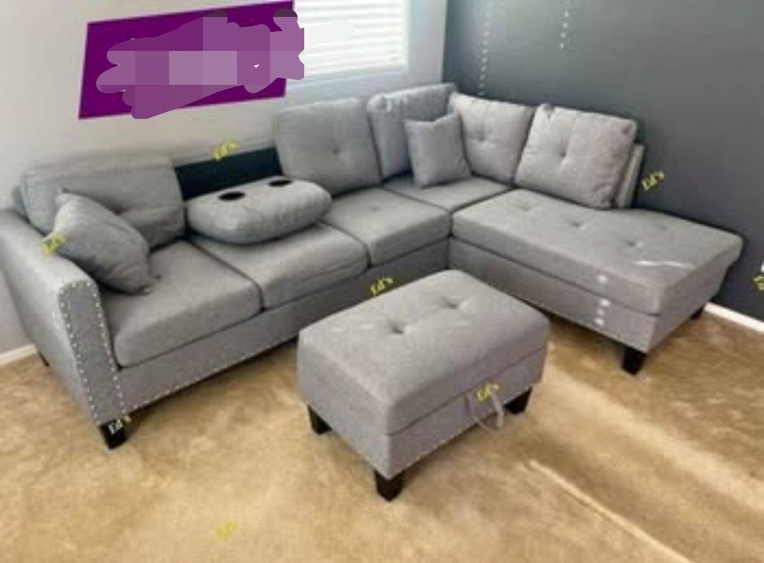 BRAND NEW 3PCS SECTIONAL SOFA SET WITH OTTOMAN AND ACCENT PILOWS INCLUDED $379