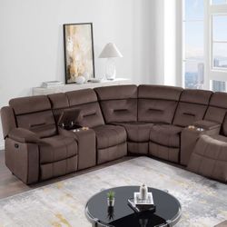 Sectional Sofa With Reclining Seats - Available In. Town Or Grey Fabric