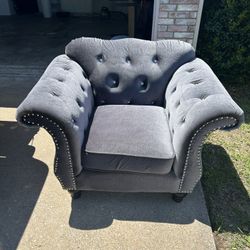 Silver Frostine Button Tufted Chair