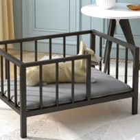Dog Bed With Rails - Elevated Pet Metal Bed Frame With Solid Wood Board And Washable Soft Mat For Small Dog Indoor Or Outdoor Use, 21.3" X 30", Black 