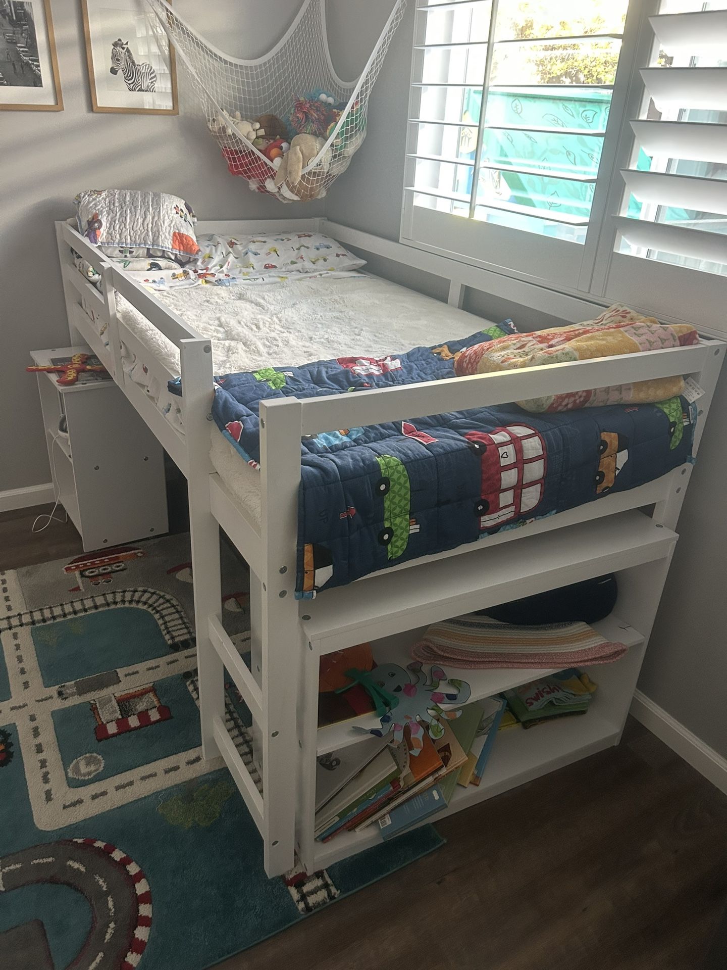 Raised Twin Bed With Ladder And Books Shelf