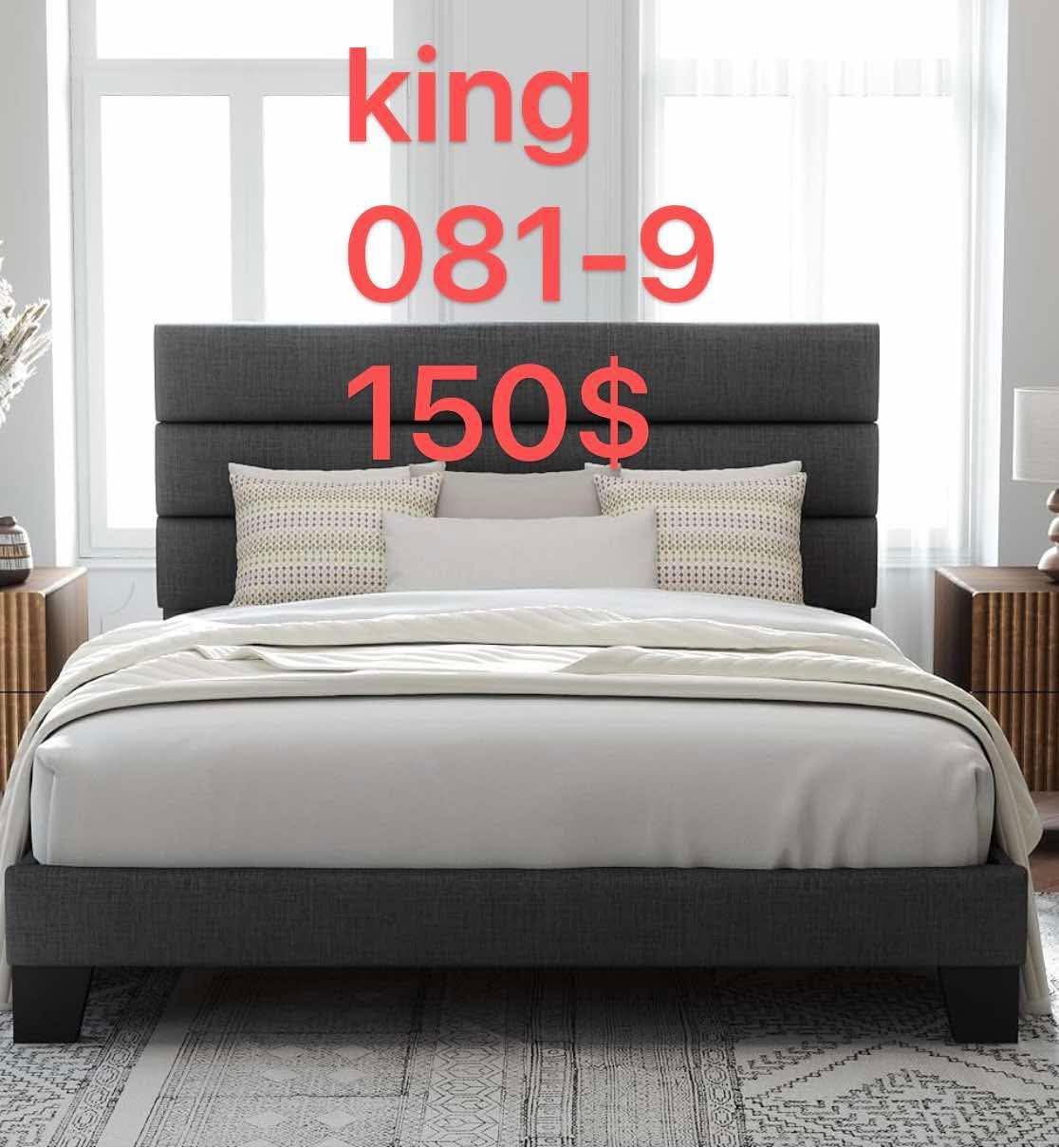 Allewie King Bed Frame Platform Bed with Fabric Upholstered Headboard and Wooden Slats Support(081-9)