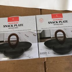 Emeril Lagasse stoneware snack plate with handle 9.5 inch new Lot of two