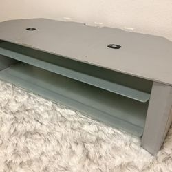 Grey Wood TV Stand w/Glass Shelves  Size (LxWxH): 22” x 54” x 16”