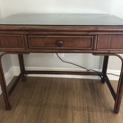 Rattan Desk With Protective Glass Top