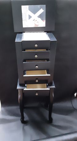 Stand Up Jewelry Cabinet Five Drawers With Open Top And Sides 32 Inches NEW Good Price Very Nice