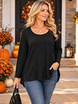 Simply Comfortable Women’s Black Knit Pullover Sweater L Scoop Neck Stretch