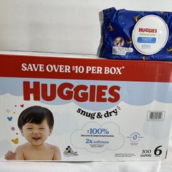 Huggies size 6 + wipes $35 for all