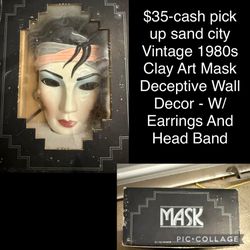 $35 Vintage 1980s Clay Art Mask Deceptive Wall Decor