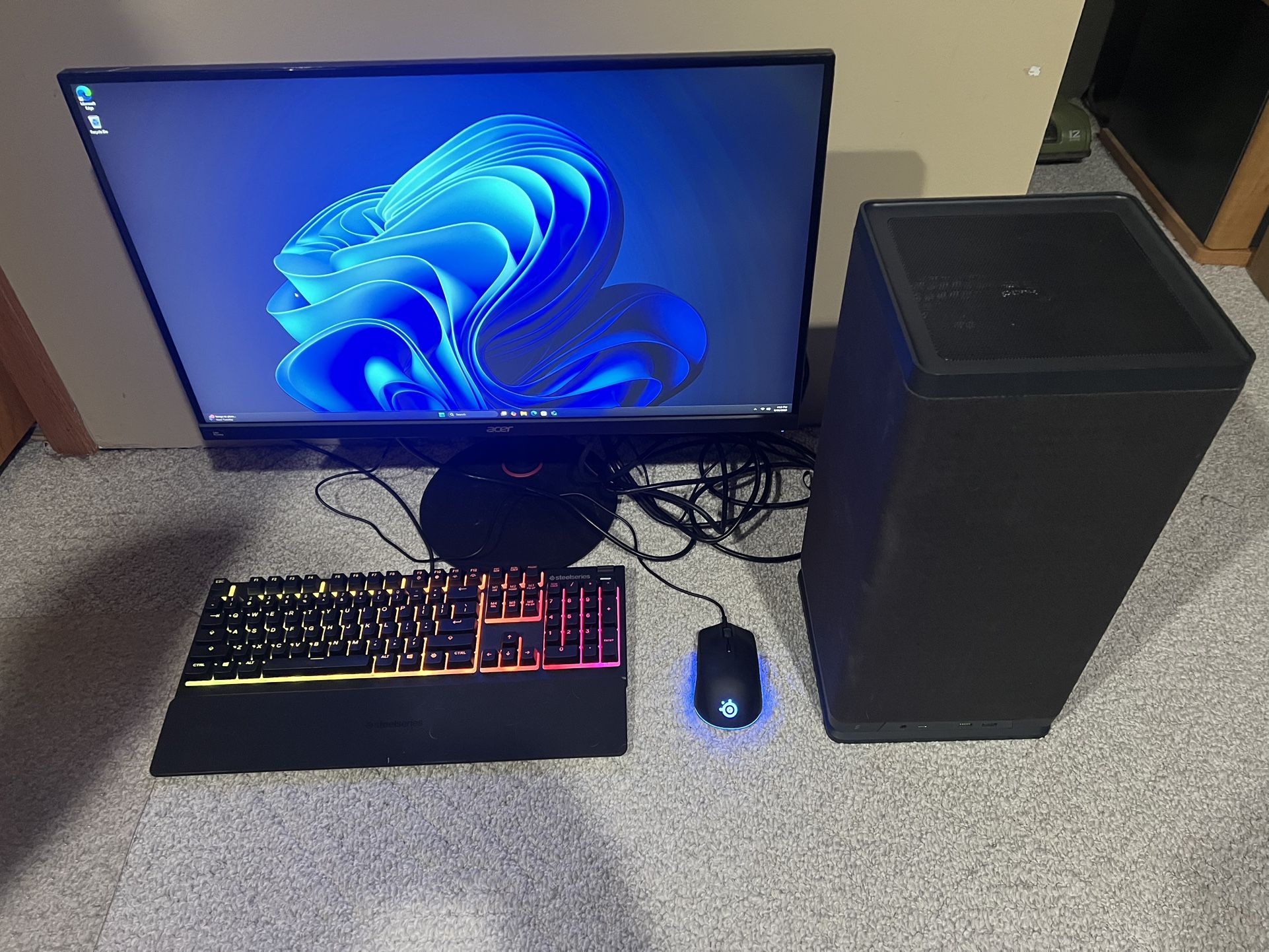 High SFF Gaming PC Setup, RTX 4070 Ti, 7800X3D, 32GB, 1TB NVMe, 240MM AIO, 850W, 27” 1440P Monitor, Gaming Gear