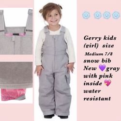 Kids toddler girl Snowsuit/ snow bib new  Size 7/8 ONLY  Gray and pink inside lining  $25 🙅🏻‍♀️ firm cash or Zelle only 