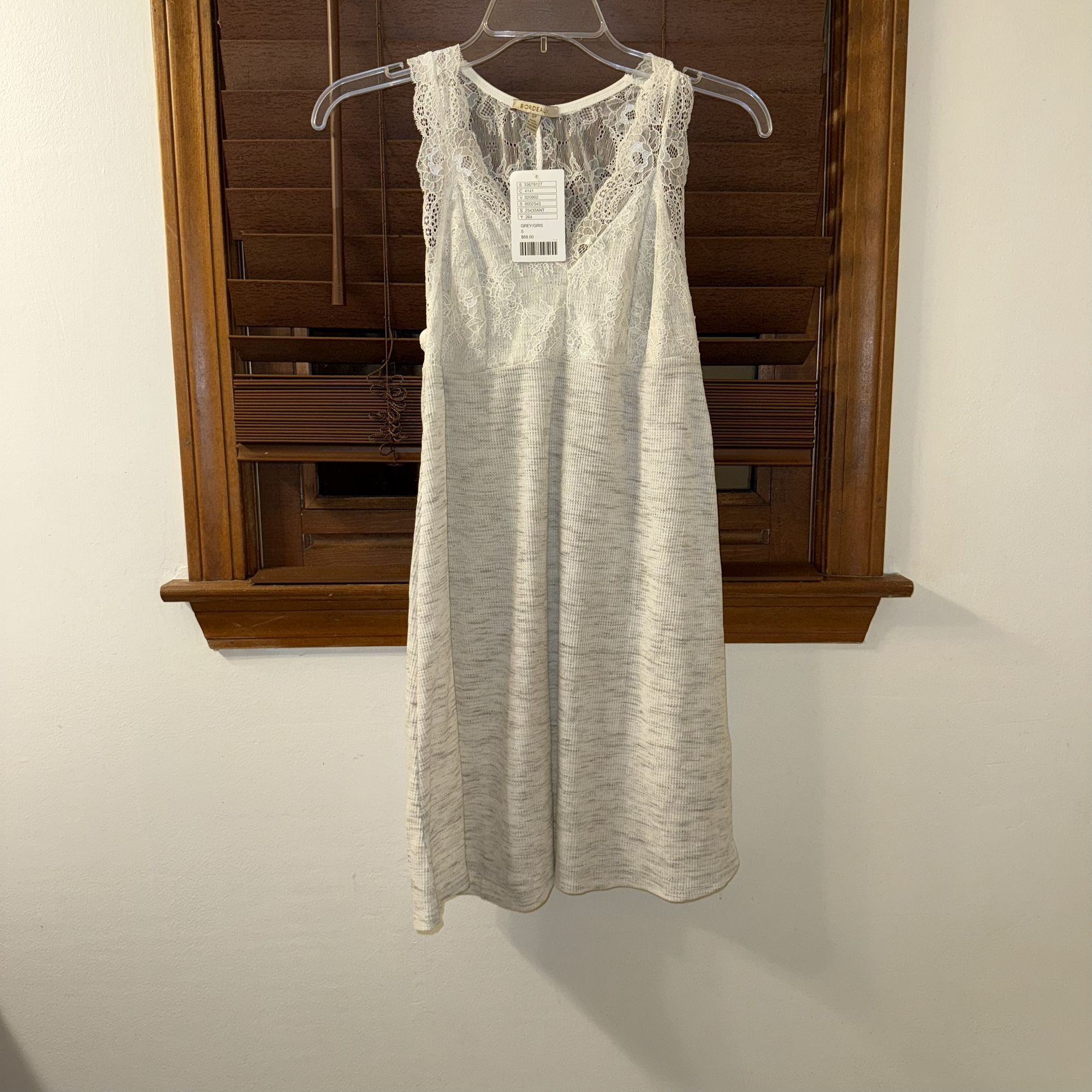 NWT $68 Anthropologie x Bordeaux Grey Lace Slip Knee Length V-Neck Dress S