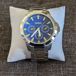Fossil blue watch yellow face hot sale