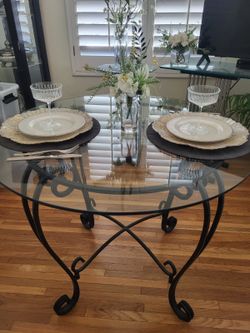 Glass Table with Wrought Iron Base for SALE!