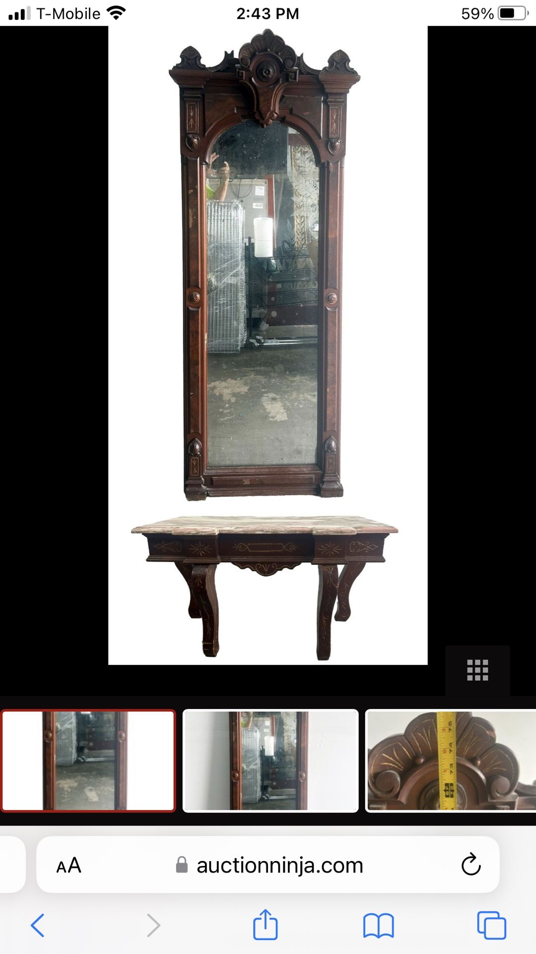 Antique/vintage Eastlake Victorian Mirror And Pink Marble Table