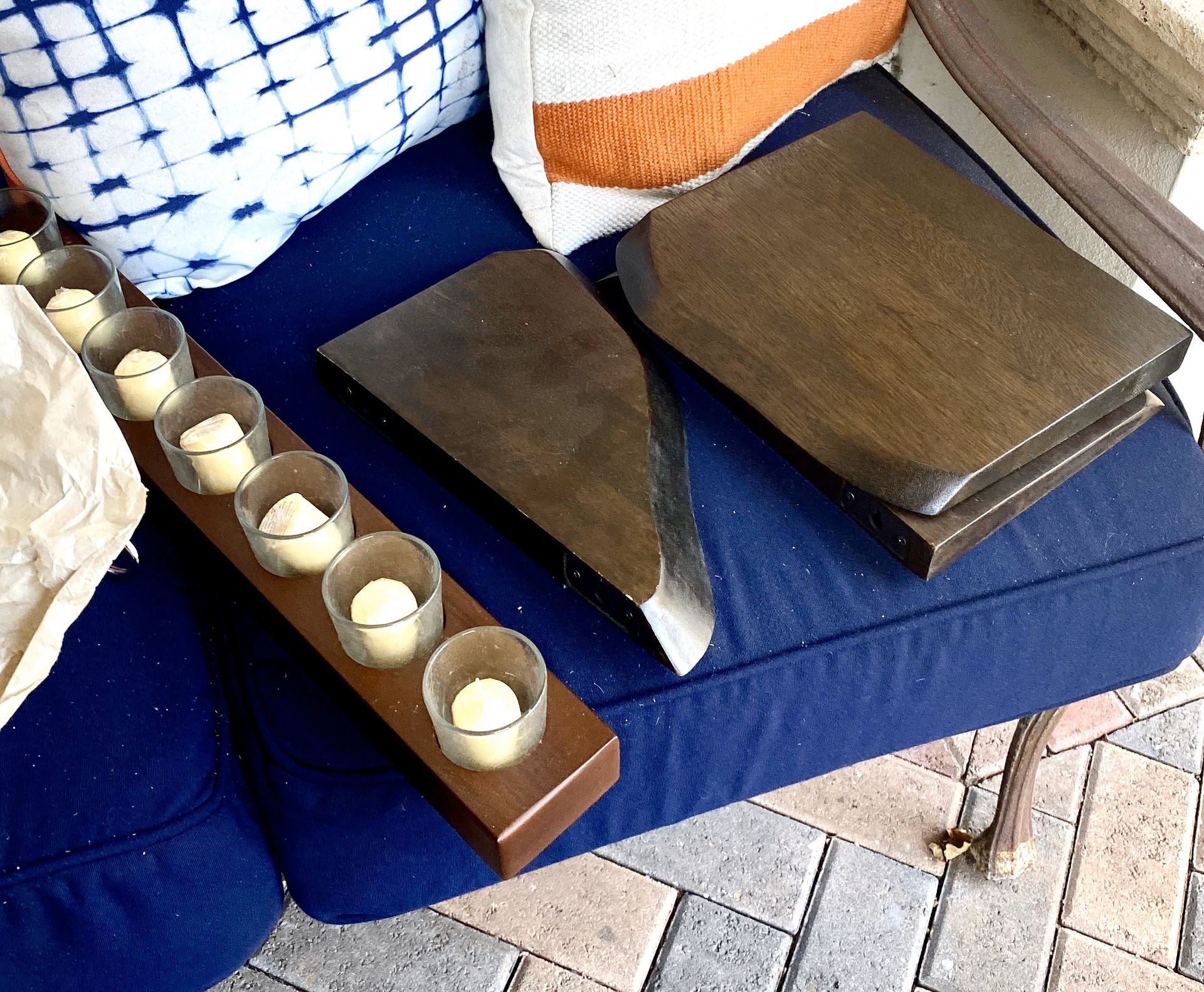 West Elm floating shelves and 7 votive candle holder