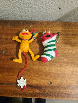 (2) 1993 Kurt Adler Sesame Street Ornaments Zoe Pull Puppet Ornament & Elmo in Stocking both $8