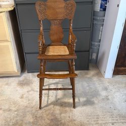 Antique Wooden Highchair - Cane Seat